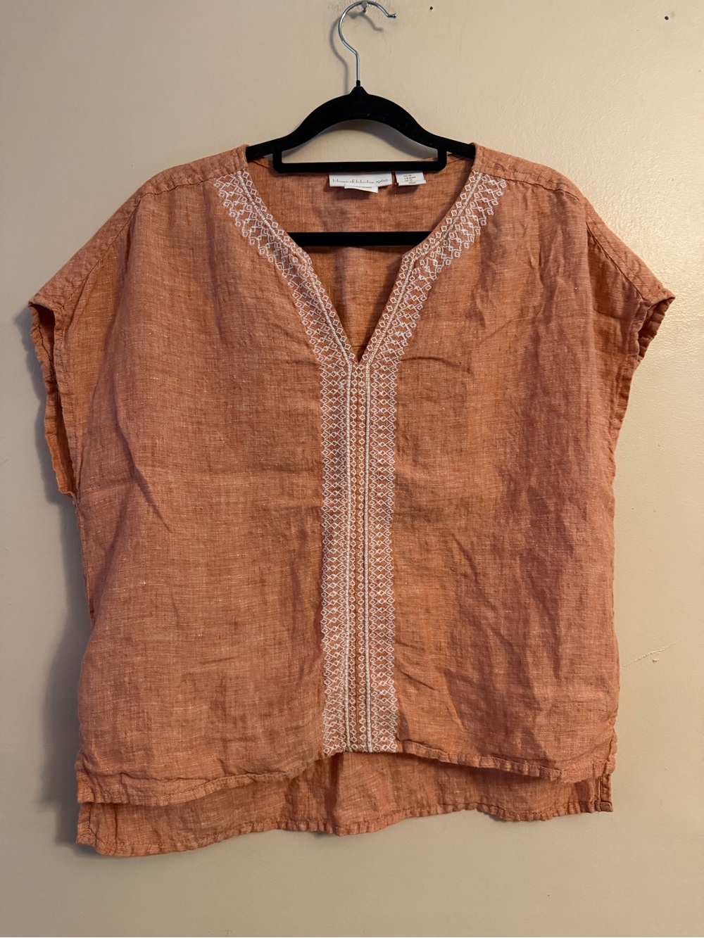 House of Harlow 1960 Terra-Cotta Embroidered V-Neck Linen Tunic